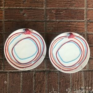 2pc Foreside Decorative Plates Colorful Swirls & 3D Snail on Rim & Plate Hangers